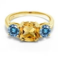 thumbnail image 2 of Gem Stone King 18K Yellow Gold Plated Silver Yellow Citrine and Persian Blue Moissanite 3 Stone Engagement Ring for Women (3.00 Cttw, Gemstone November Birthstone, Cushion 8MM, Size 9), 2 of 5