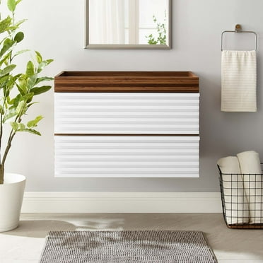 Modway Render 30" Wall-Mount Bathroom Vanity Cabinet (Sink Basin Not Included) in White Walnut