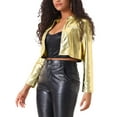 thumbnail image 4 of INSPIRE CHIC Women's Cropped Jackets Stand Collar Metallic Zipper Long Sleeve Party Jacket XS Gold, 4 of 6