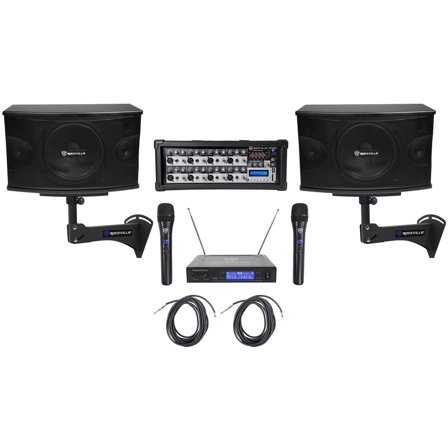 (2) Rockville KPS10 10" 1200w Karaoke Speakers Mixer Wall Brackets Wireless Mics