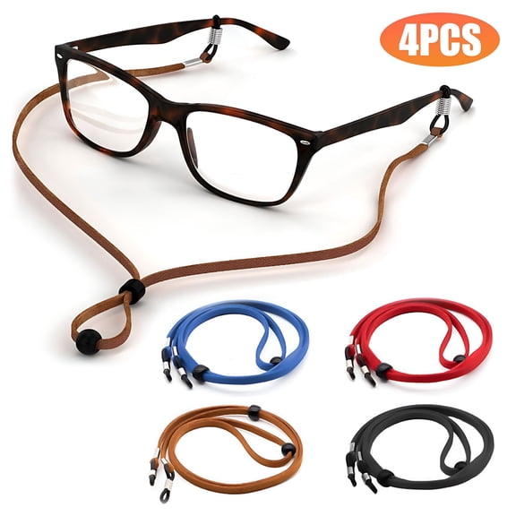 TELOLY 4pcs Eyeglass Strap Holders, PU Leather Glasses Straps, 27'' Non-Slip Eyewear Retainers, Eyewear Necklace Cords