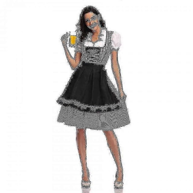 High Quality Traditional German Plaid Dirndl Dress Oktoberfest Costume Outfit For Adult Women Halloween Fancy Party