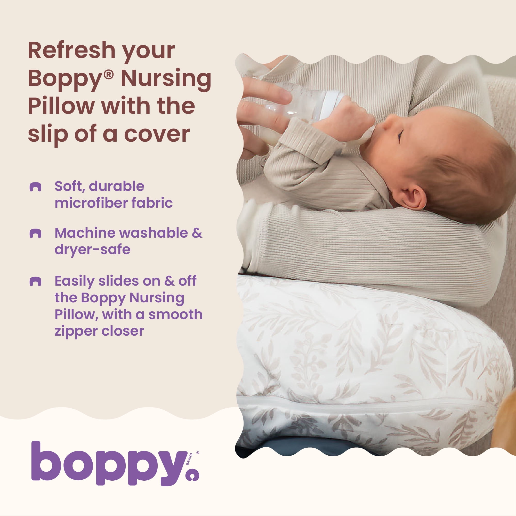 Boppy New Nursing Pillow Cover, Beige Foliage
