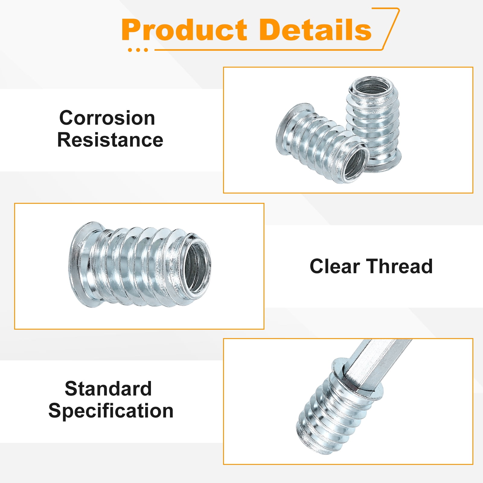 100 Pcs Threaded Insert for Wood, 5/16 - 18 Threaded Studs 20mm Length, Silver