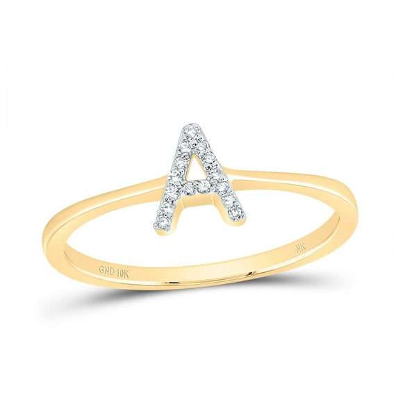 10kt Yellow Gold 1/20 Cttw Diamond Initial "A" Wedding Engagement Anniversary Ring, Women Size: 5-9
