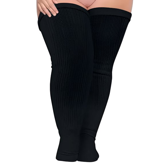 TELOLY Plus Size Thigh High Socks for Thick Thighs Women- Thigh Highs Widened Extra Long Thick Knit Socks Black One Size