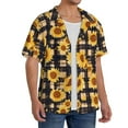 thumbnail image 2 of Rateoe Vintage Black White Plaid Sunflowe Print Mens Front Pocket Hawaiian Shirts Casual Shirts Short Sleeve Button Down Beach Tropical Shirts-Small, 2 of 5