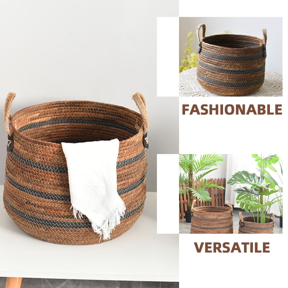 Worgeous Laundry Basket Large Braided Straw Rope Basket Storage Basket For Blankets Laundry Sundries Case