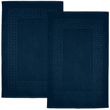 Dan River 100% Cotton Non-Slip Greek Bath Mat Pack of 2 Quick Drying & Machine Washable 800 GSM Bathroom Rugs Opel Blue, 20x32 in