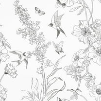 Caltero Floral Wallpaper Peel and Stick Wallpaper Black White Wallpaper Self Adhesive Removable Contact Paper,17.71" x 394"