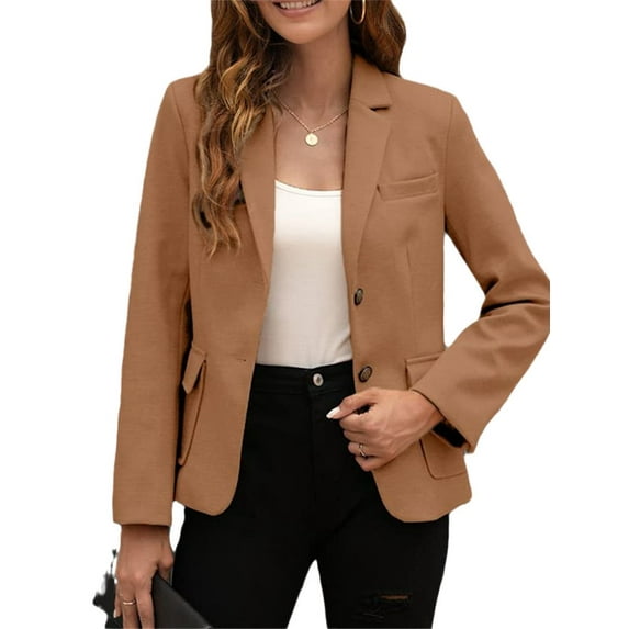 Langwyqu Turn-Down Collar Women Open Front Work Office Blazer Coat