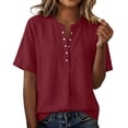 thumbnail image 6 of Betivan Women's Casual Henley Collar Linen and Cotton Short-Sleeve Shirt Comfort Loose Fit Linen Blouse Tops Summer Lightweight, 6 of 6