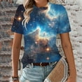 thumbnail image 3 of YueHuiYing Galaxy Shirt for Women Space Print Loose-Fit Short Sleeve Crewneck Casual Blouse Summer Graphic Tee Tops Cute Streetwear, 3 of 6
