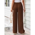 thumbnail image 5 of TEMOFON Pants for Women Wide Leg Linen Pant Palazzo Summer Casual Flowy Pants with Pocket Caramel Drawstring Loose Comfy Soft Pants M, 5 of 10