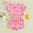 thumbnail image 3 of Bagilaanoe 2pcs Little Girl Shorts Set Toddler Short Sleeve Floral Print T Shirt Tops + Shorts 3T 4T 5T 6T 7T Kids Casual Summer Clothes, 3 of 8