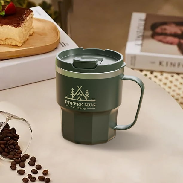 Taza de Acero Inoxidable 304 de Doble Capa Aislante con Asa, 400ml Taza para Beber Antifugas para Hogar y Oficina, Termo Reutilizable para Café o Agua con Tapa y Pajita.