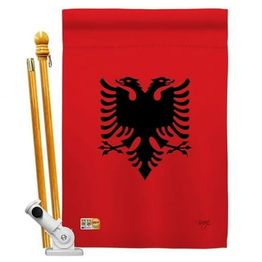 Breeze Decor BD-CY-HS-108222-IP-BO-D-US14-BD 28 x 40 in. Albania Flags of the World Nationality Impressions Decorative Vertical Double Sided House Flag Set with Pole Bracket & Hardware