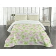 thumbnail image 3 of Ambesonne Shabby Flora Quilted Bedspread Set 3 Pcs, Spring Yard Pastel, Queen Size, Pale Pink Pale Green, 3 of 5