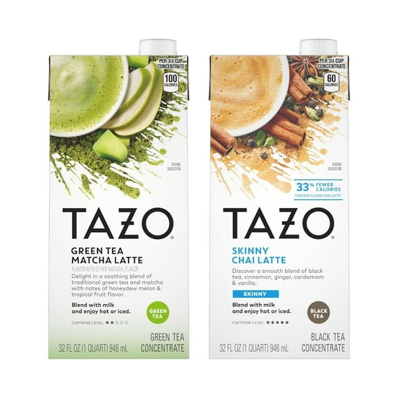 TAZO Tea Concentrate Variety Pack – Green Tea Matcha Latte & Skinny Chai Latte, 32 fl oz Each (Pack of 2), Total 64 fl oz