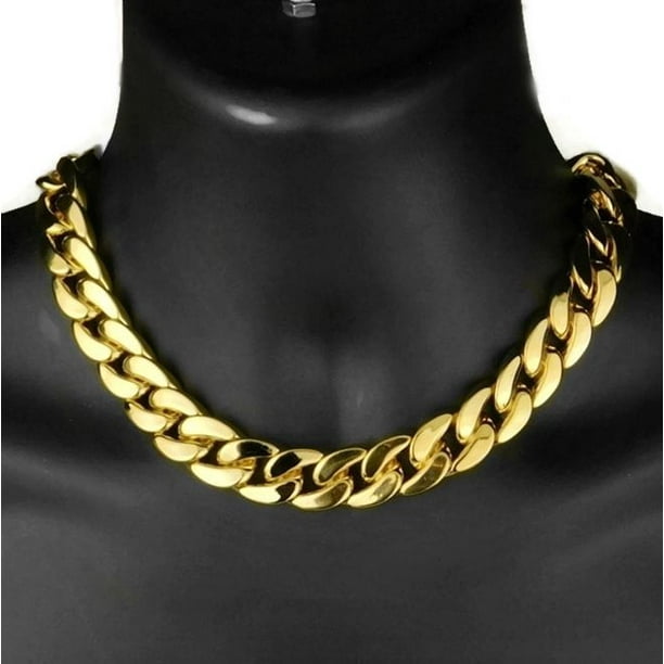Mens 18k Plated Choker 16" Inch x 18MM Wide Link Chain Chunky Heavy Hip Necklace - Walmart.com