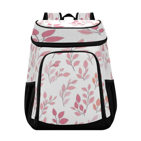 36 Can Capacity Insulated Backpack Cooler Lunch Bag for Picnics, Camping Pink and Coral Leaves