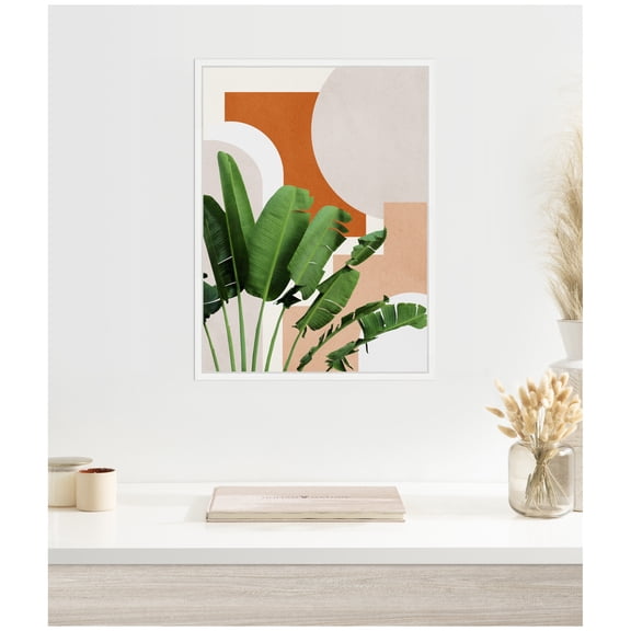 Kate and Laurel Abstract Botanical 1 Leaves Framed Canvas Wall Art by July Art Prints 18 x 24 Sylvie White, MidCentury, Abstract, Flowers Art for Wall Decor, Living Room, Bedroom