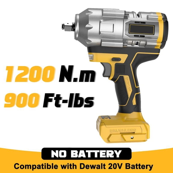 Brushless Impact Wrench 1/2 inch for DeWalt 20V Battery (Battery NOT Included!!), 900Ft-lbs (1200N.m) High Torque Impact Gun with 4-Mode Speed Power Tool Home Improvement