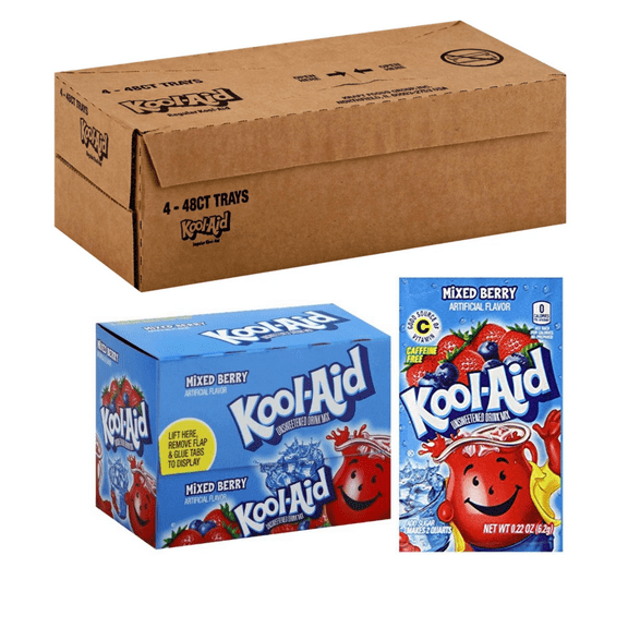 Kraft Kool-Aid Mixed Berry Beverage Caffeine Free, Unsweetened BULK WHOLESALE 192 PACKETS 4 BOX CASE