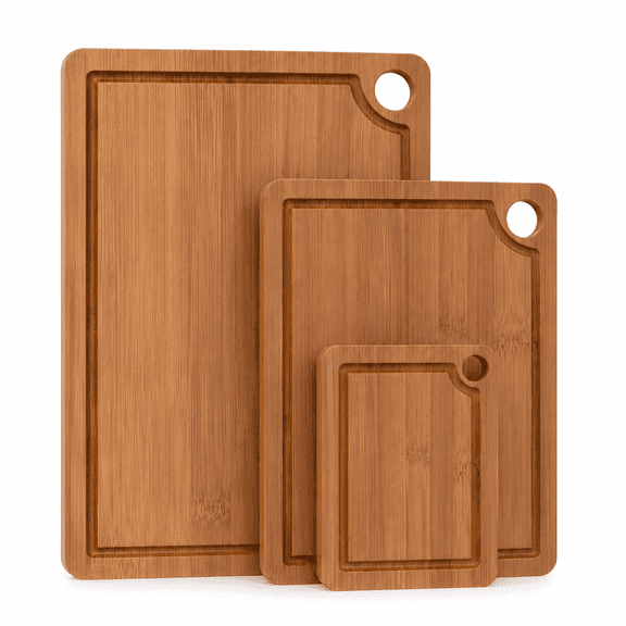 QOPR 3-Piece Carbonized Bamboo Cutting Board Set, Multi-Size Kitchen Boards for Food Prep, Serving and Charcuterie