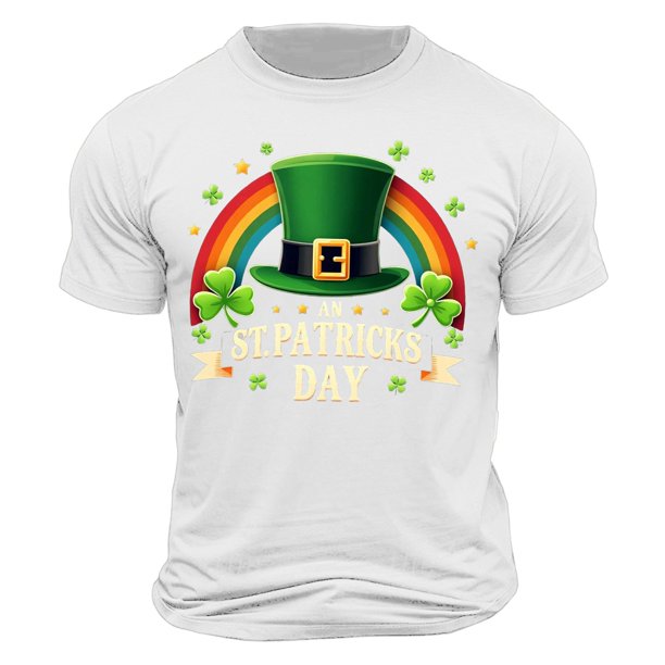 El Día de San Patricio de los Hombres de Manga Corta Impresión de la Tripulación Cuello Superior, Poliéster Ligero para la Fiesta de Verano de Primavera Y el Uso Diario