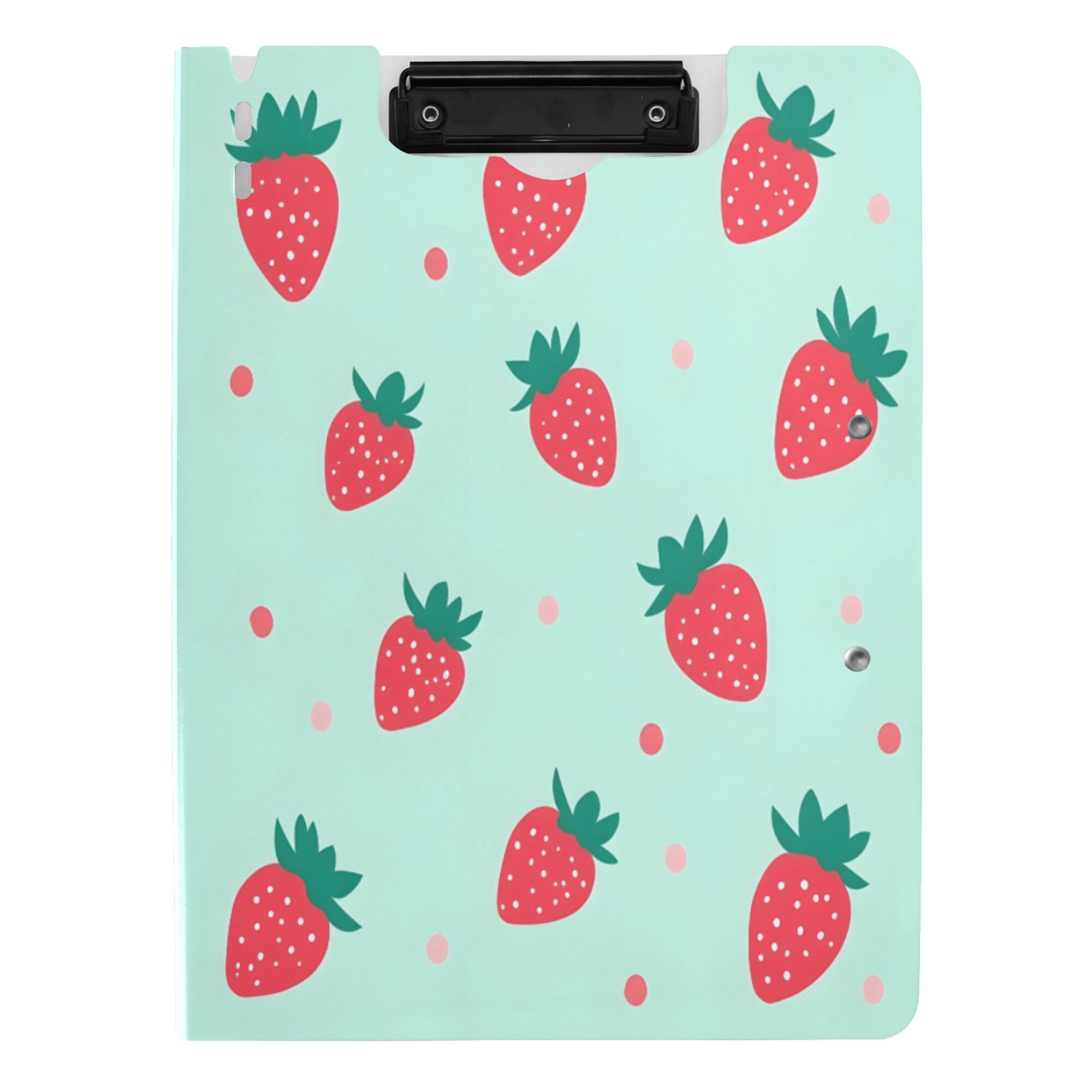 FORMRS A4 Clipboard Folder with Pen Holder Horizontal Foldable School Office Binder, Green Strawberry