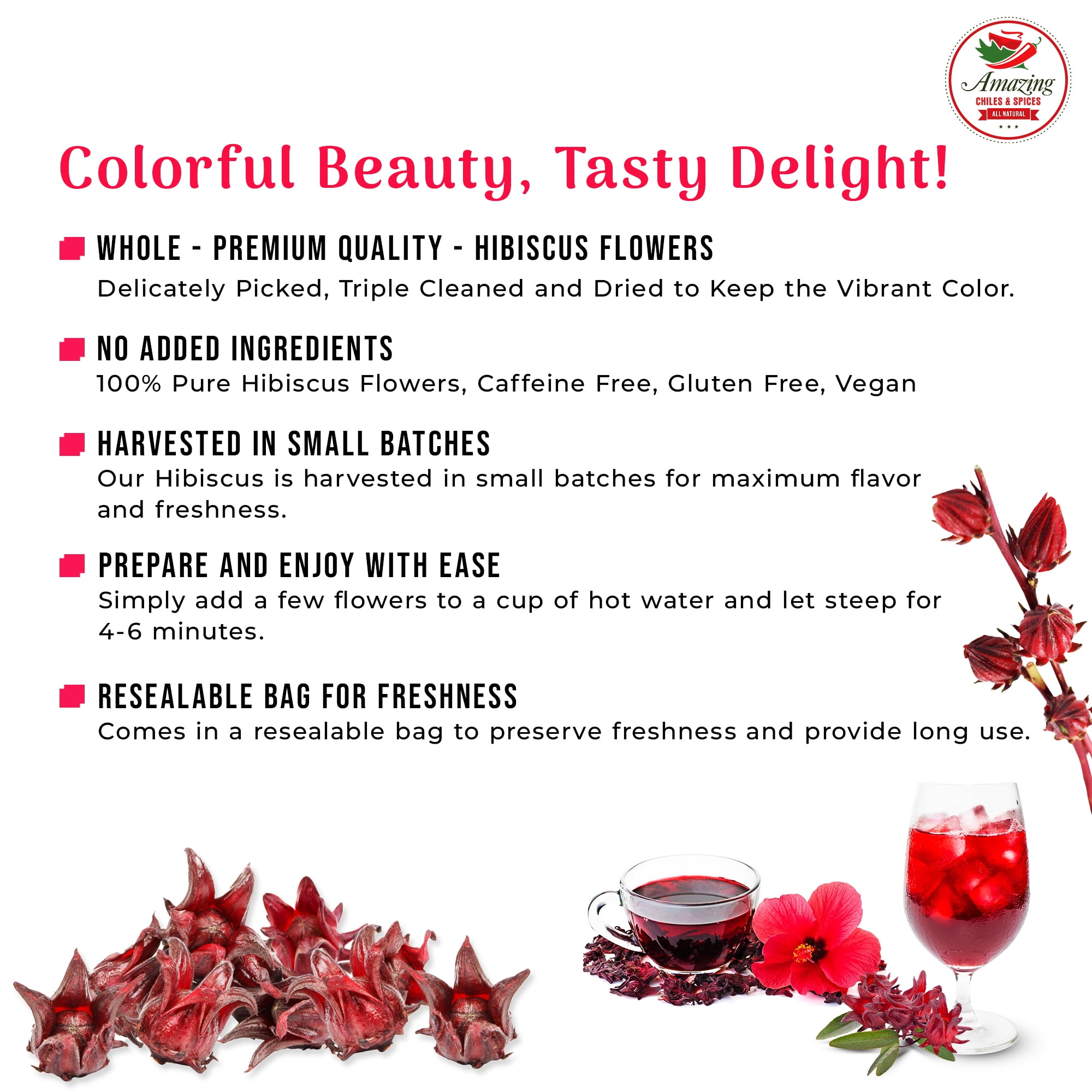 Hibiscus Flowers 1lb (16oz) Premium, All Natural, Triple Cleaned