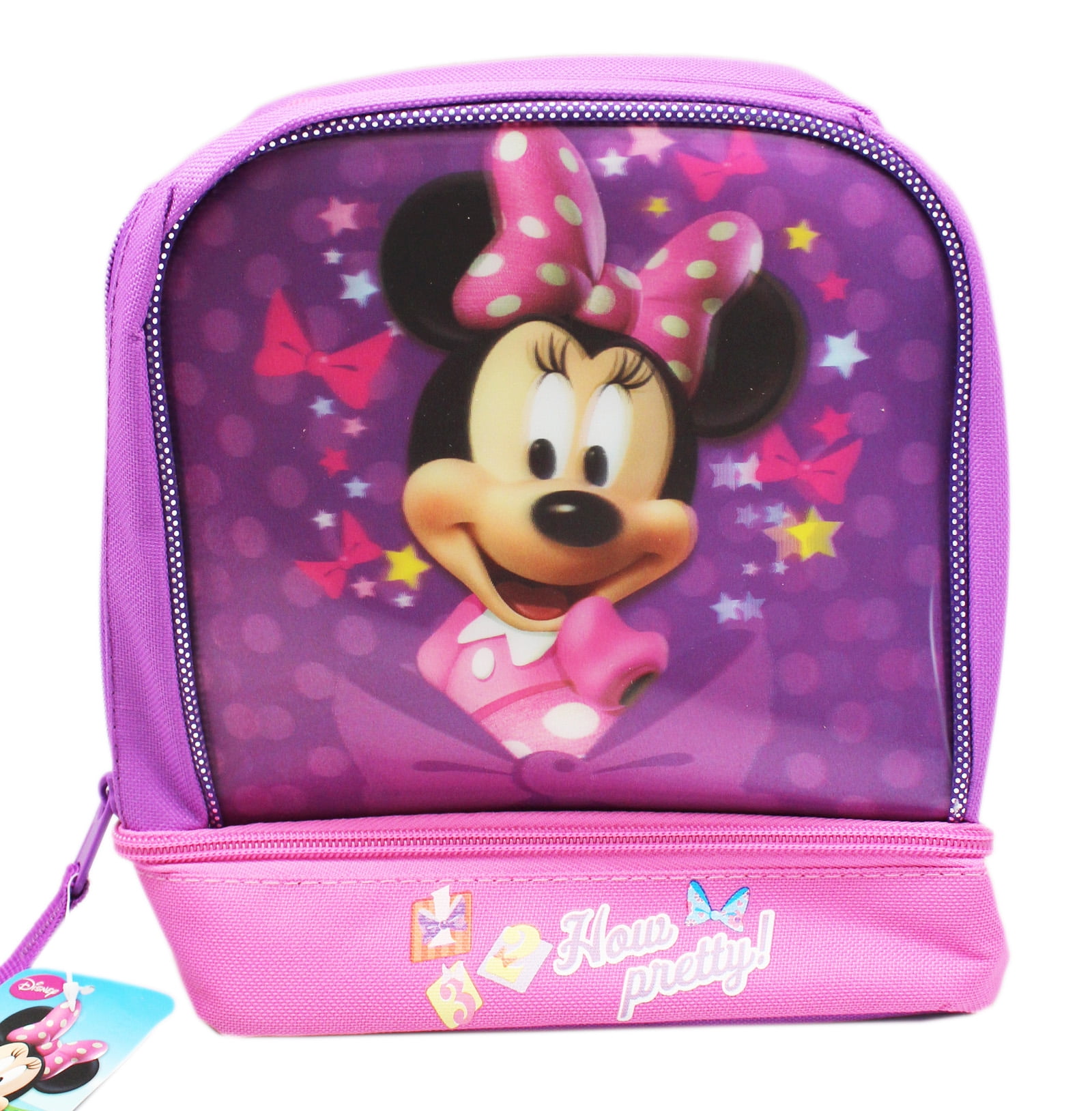 Minnie Mouse Kids Lunch Box With 3D Effect Lid 4 Clip Lock Snack Pot Secure 
