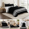 thumbnail image 6 of Full Quilt Set 78''x90'', Black Striped Lightweight Summer Bedspread Coverlet Set with 2 Pillow Shams, Farmhouse Black White Stripes Breathable All Season Quilt Bedding for Bedroom/Guest Room, 6 of 9