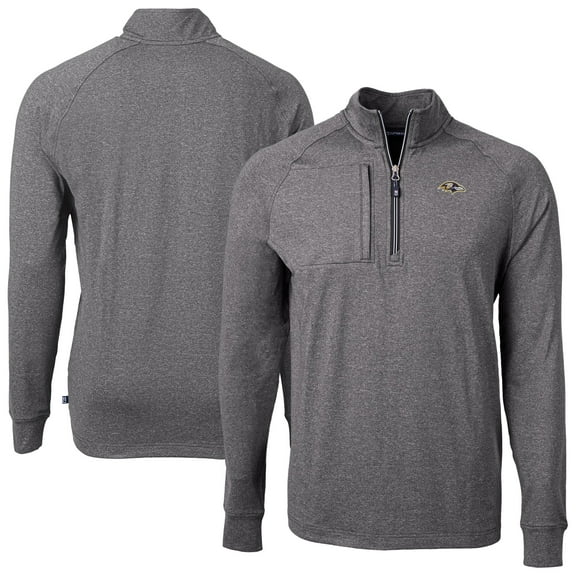 Men's Cutter & Buck Heather Black Baltimore Ravens Big & Tall Adapt Eco Raglan Quarter-Zip Jacket