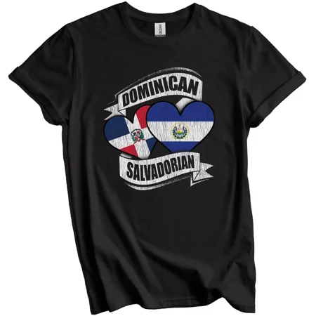Gildan Dominican Salvadorian Hearts Dominican El Salvador Flags T-Shirt Gift for Men Women Unisex Tee