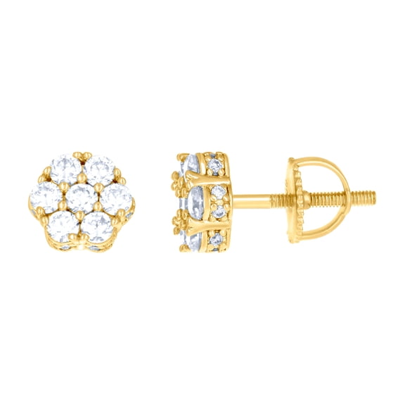 925 Sterling Silver Yellow-tone Womens 1.11ct Moissanite Flower Fashion Stud Earrings 7.3x8mm Wide Stud Earring for Wome