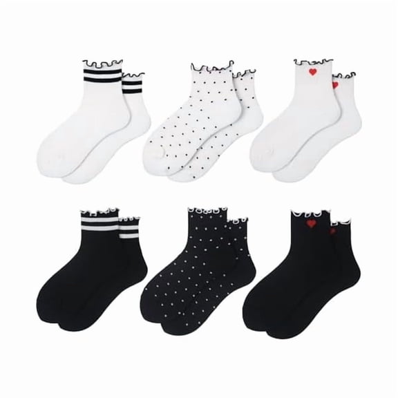 Eryueer Ruffle Frilly Ankle Socks for Women Teen Girls Cute Crew Socks Striped Dots Heart Ribbed Thin Cotton Socks