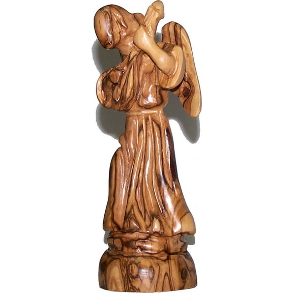 Angel playing music - carved in olive wood , modern style ( 17cm or 6.8 Inches )