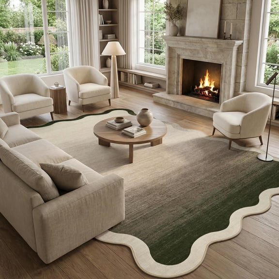 GlowSol Scalloped Washable 8x10 Indoor Modern Soft Non Slip Bedroom Rugs, Ultra Thin Low Pile Nursery Rug Large Minimalist Contemporary Floor Carpet for Home Decor, Taupe