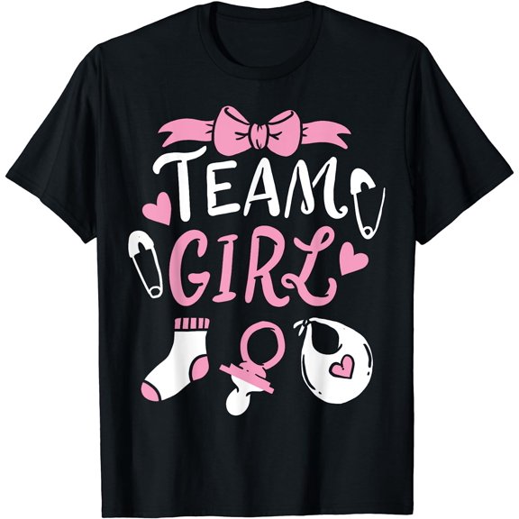Gender Reveal Team Girl T-Shirt Black Medium