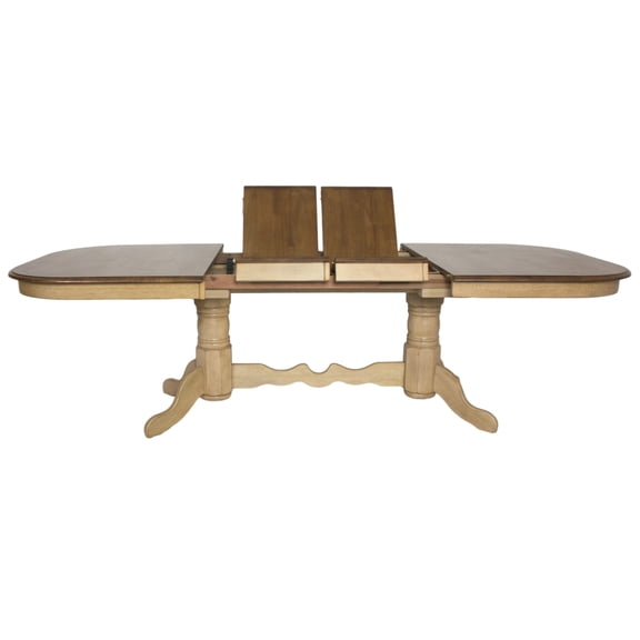 HomeStock 96" Double Pedestal Extendable Oval Dining Table, Seats 10, Warm Distressed Finish, Large Dining Table for Elegant Dining Rooms