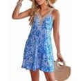 thumbnail image 2 of Summer Dresses for Women Beach Lace V-Neck Sundresses Casual Tropical Print Sleeveless Short Dress Blue XXL, 2 of 7