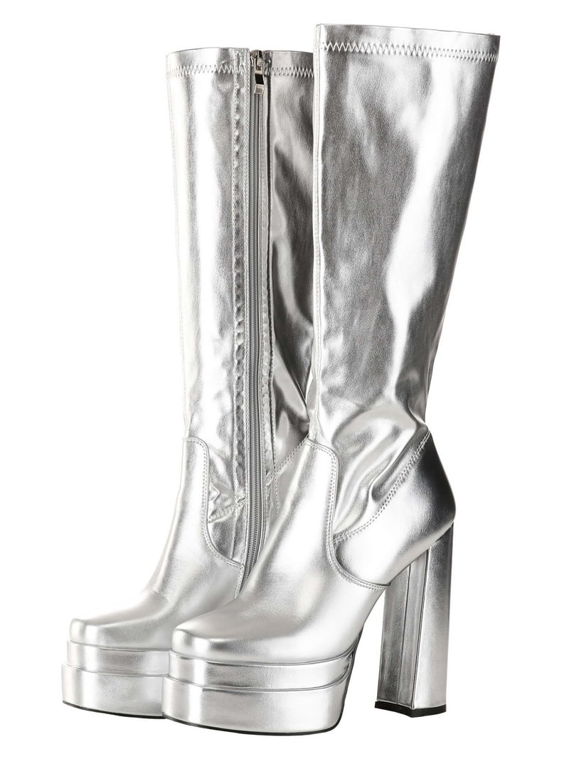 「GOGO!」 RUBIES II Adult Silver GoGo Boots, Knee High Costume