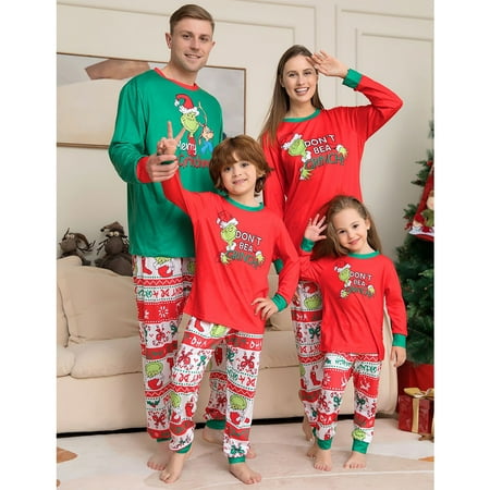 

Green Christmas parent-child wear family wear cartoon character pajamas Christmas pajamas parent-child family home wear