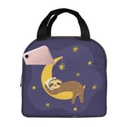 Funny Sloth Sleep Moon Tree Lunch Bag Reusable Insulated Lunch Box Kawaii Waterproof Lunch Tote For Women Men Office Work Picnic