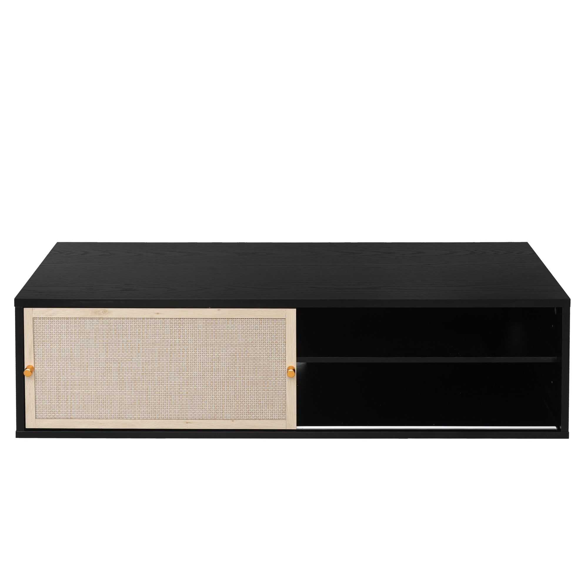 Resenkos Wall Hanging Decorative Cabinet, Rattan TV Stand, Suitable for Living Room, Study, Black Resenkos Wall Hanging Decorative Cabinet, Rattan TV Stand, Suitable for Living Room, Study, Black