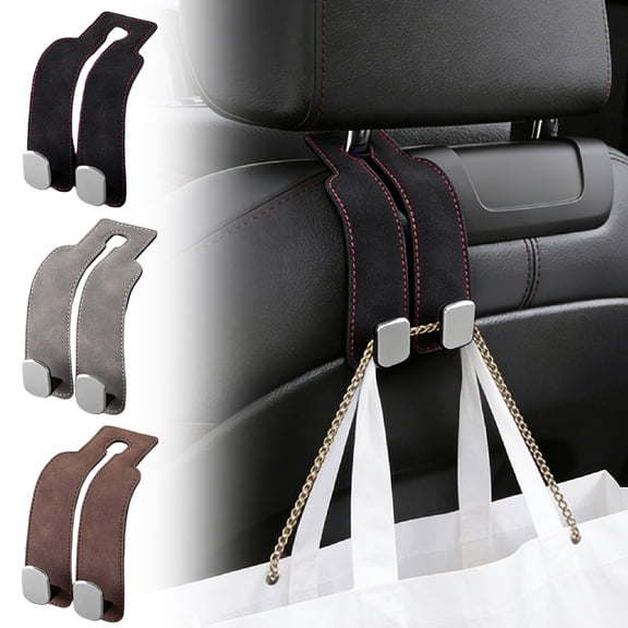 2pcs Leather Car Seat Headrest Hooks with Phone Holder, Multifunctional Backseat Organizer Hanger, Durable Storage Hook for Wallets, Bags & Purse, Easy Install Auto Accessory for Car Interior, Gray