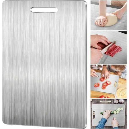

HYKE Titanium Cutting Board Stainless Steel Cutting Board for Kitchen Coo Large Size Double Sided Chopping Board Upgrade Food-Grade Titanium Board for Meat Fruit Vegetables (11.5X8in)