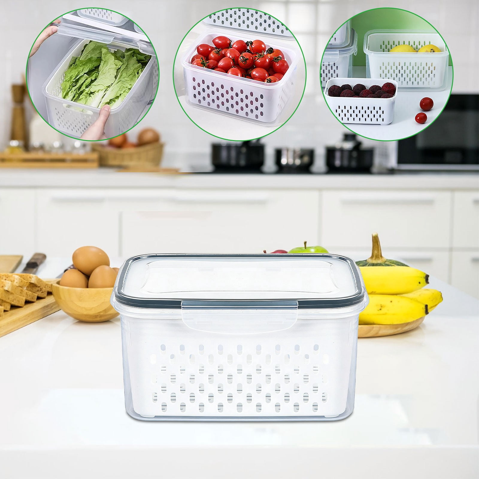 Lunxisen 3 Pcs Food Storage Container Set Clear Plastic Organizer Fridge Pantry Kitchen Essentials Airtight Fresh Produce Keepers(S)